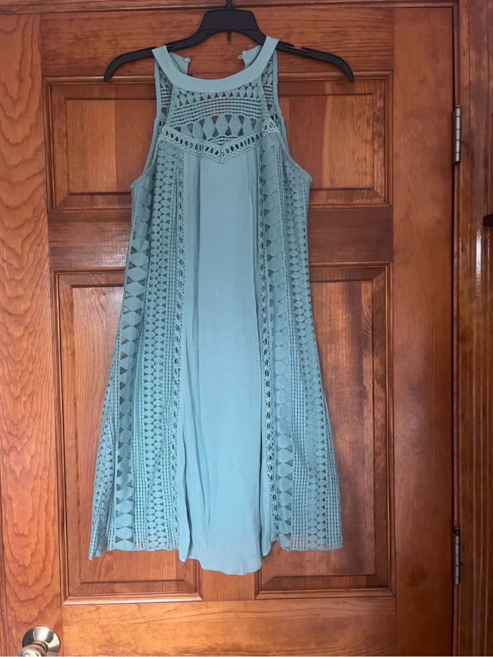 American Rag Light Blue Crochet Panel Midi Dress
